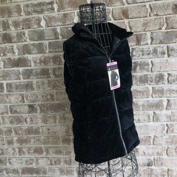 Zeroxposur Black Vest Small Black NWT Puffer Quilted Velour Front Zip Po… - Picture 2 of 14
